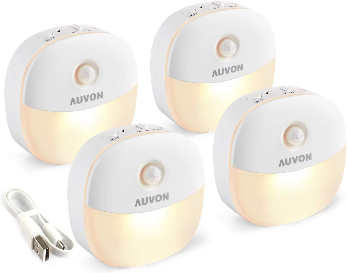 AUVON Rechargeable Battery Night Light, Mini with Motion Sensor, Warm White LED Stick-On Closet