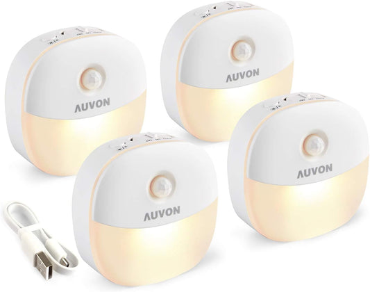 AUVON Rechargeable Battery Night Light, Mini with Motion Sensor, Warm White LED Stick-On Closet