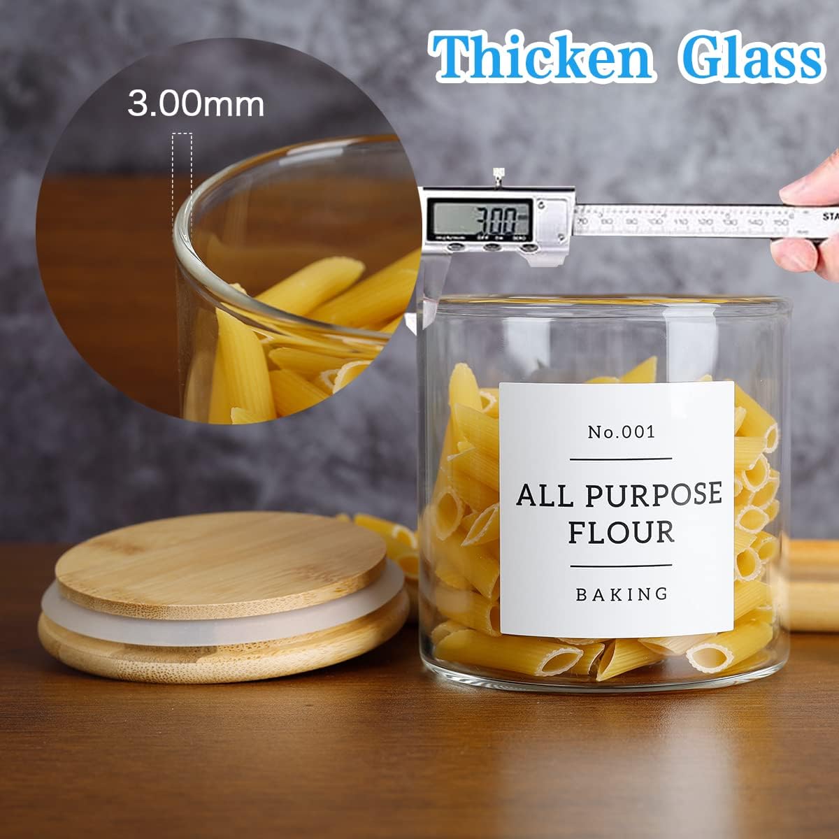 20 OZ Glass Food Storage Jars with 132 Pantry Labels Preprinted - 6 Pcs Thicken Glass Storage