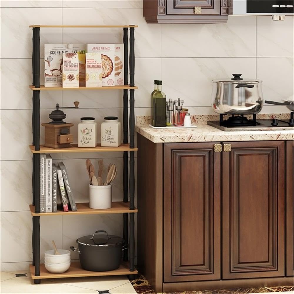 Furinno TURN-S-TUBE Storage Shelves, 5-Tier Book Shelf, Corner Shelf, Toolless Open Shelves