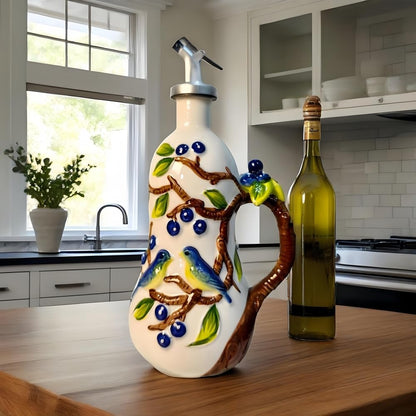 18.26oz/540ml Ceramics Olive Oil Dispenser Bottle,Hand Painted Reliefs Oil Dispenser for