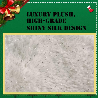 AOGU 48 Inch Faux Fur Christmas Tree Skirt White Shiny Plush Skirt for Merry Christmas Party