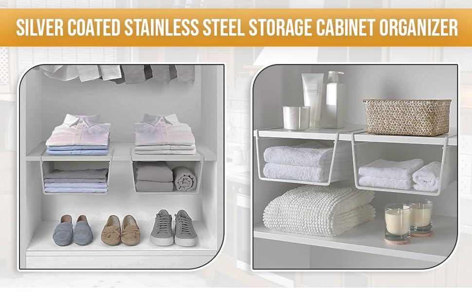 YBM Home Under Shelf Basket - Mesh Stainless Steel Storage Under Cabinet Hanging Basket Rack