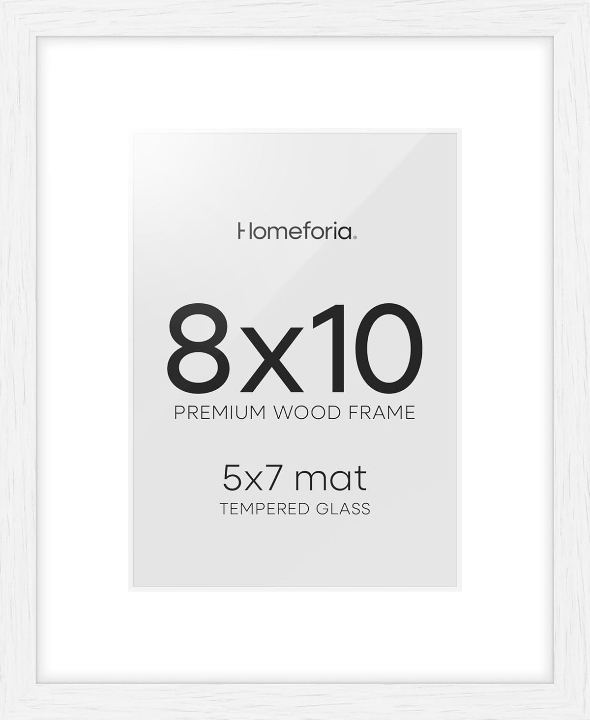 Homeforia 8x10 Picture Frame White, High End Oak 8 x 10 Wooden Frames with Mat 5 by 7 Print, 8x10