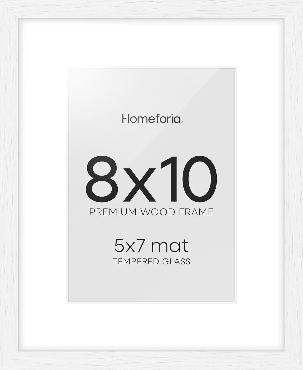 Homeforia 8x10 Picture Frame White, High End Oak 8 x 10 Wooden Frames with Mat 5 by 7 Print, 8x10