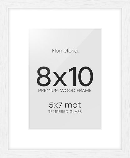 Homeforia 8x10 Picture Frame White, High End Oak 8 x 10 Wooden Frames with Mat 5 by 7 Print, 8x10