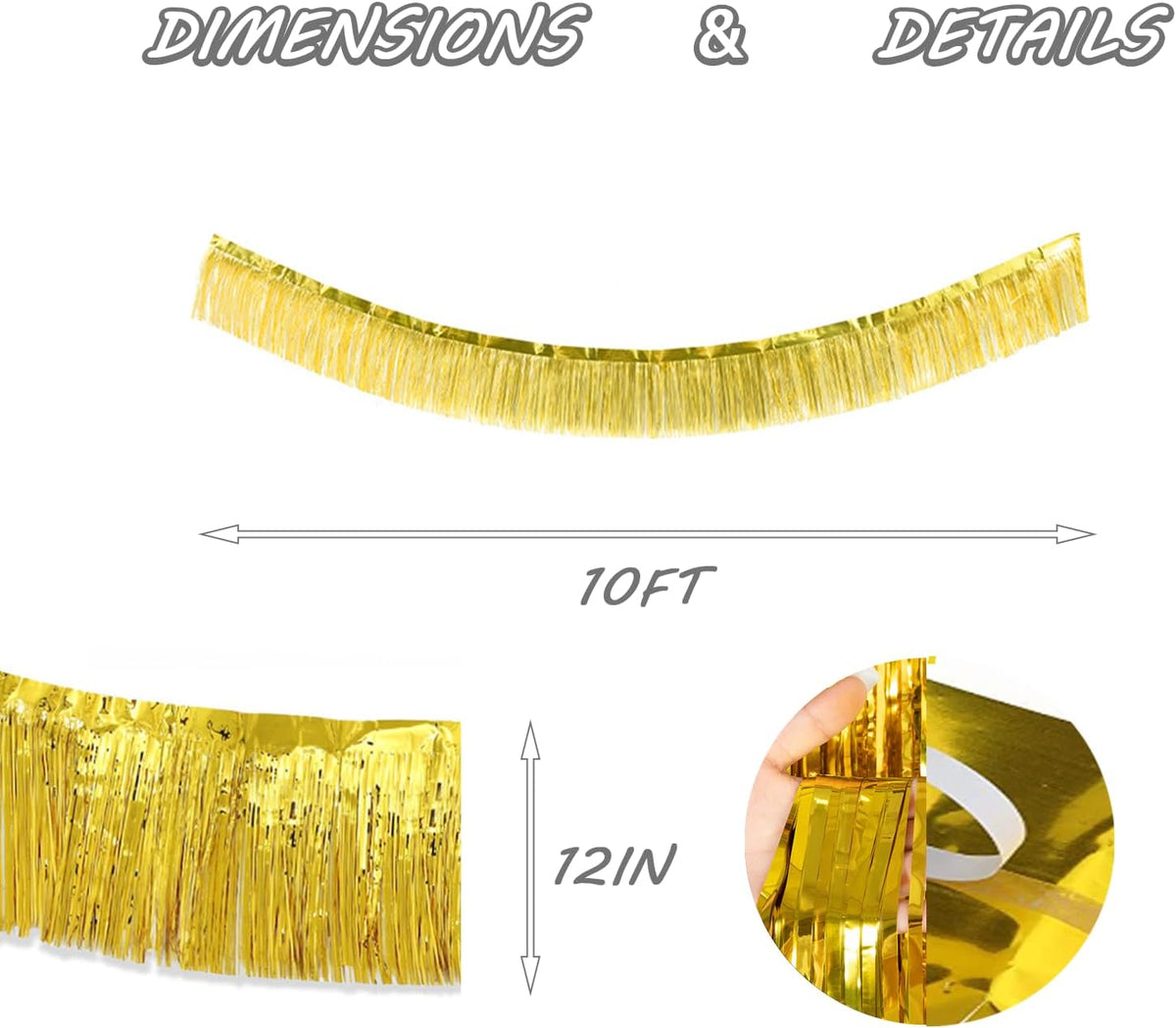 Gold Foil Fringe Garland 10FT 2packs, Metallic Foil Tinsel Fringe Banners for Parade Float
