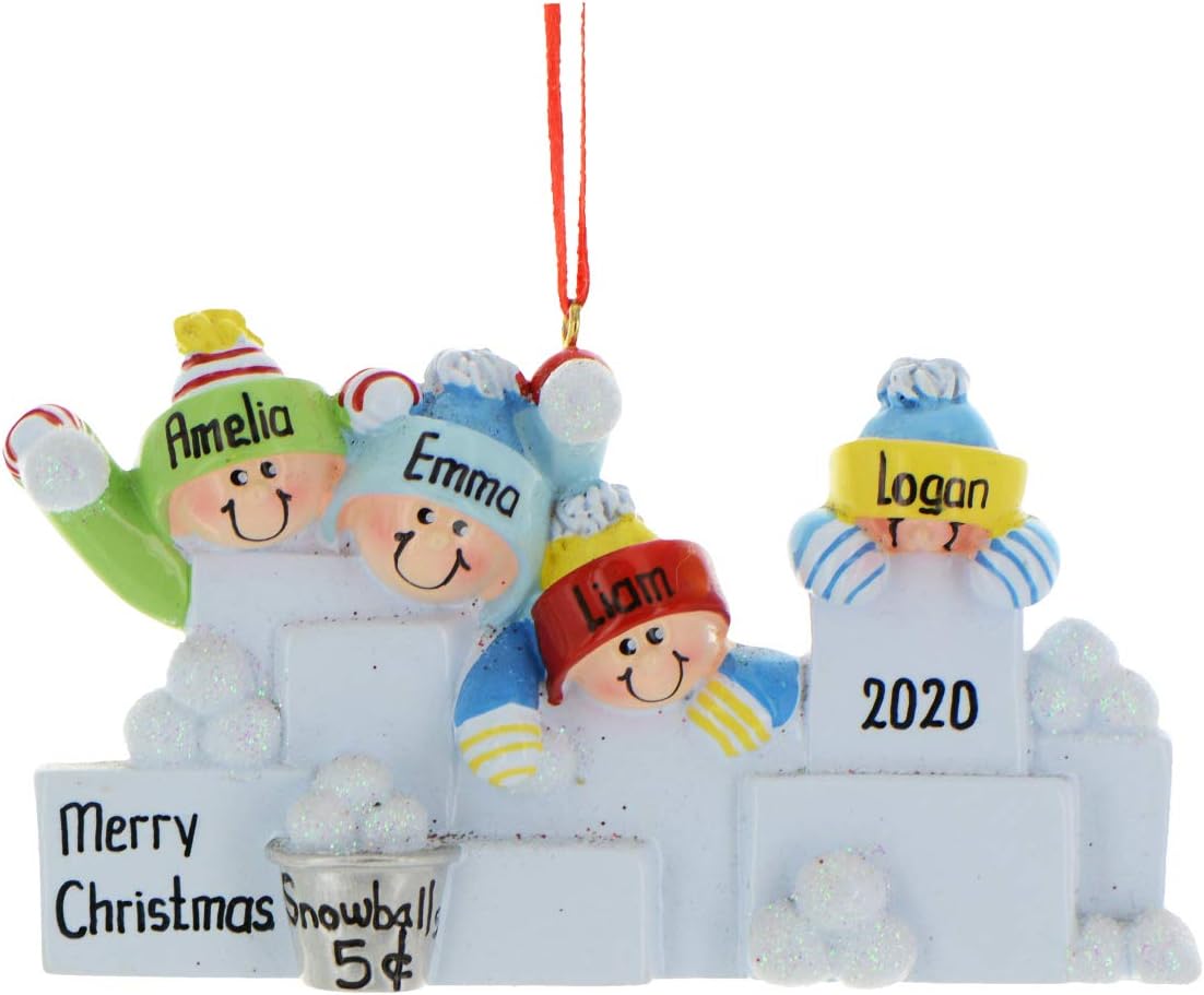 3D Snowball Fight Family of 4 Ornament 2025 Personalized Family Christmas Ornaments 2025 | Snowman