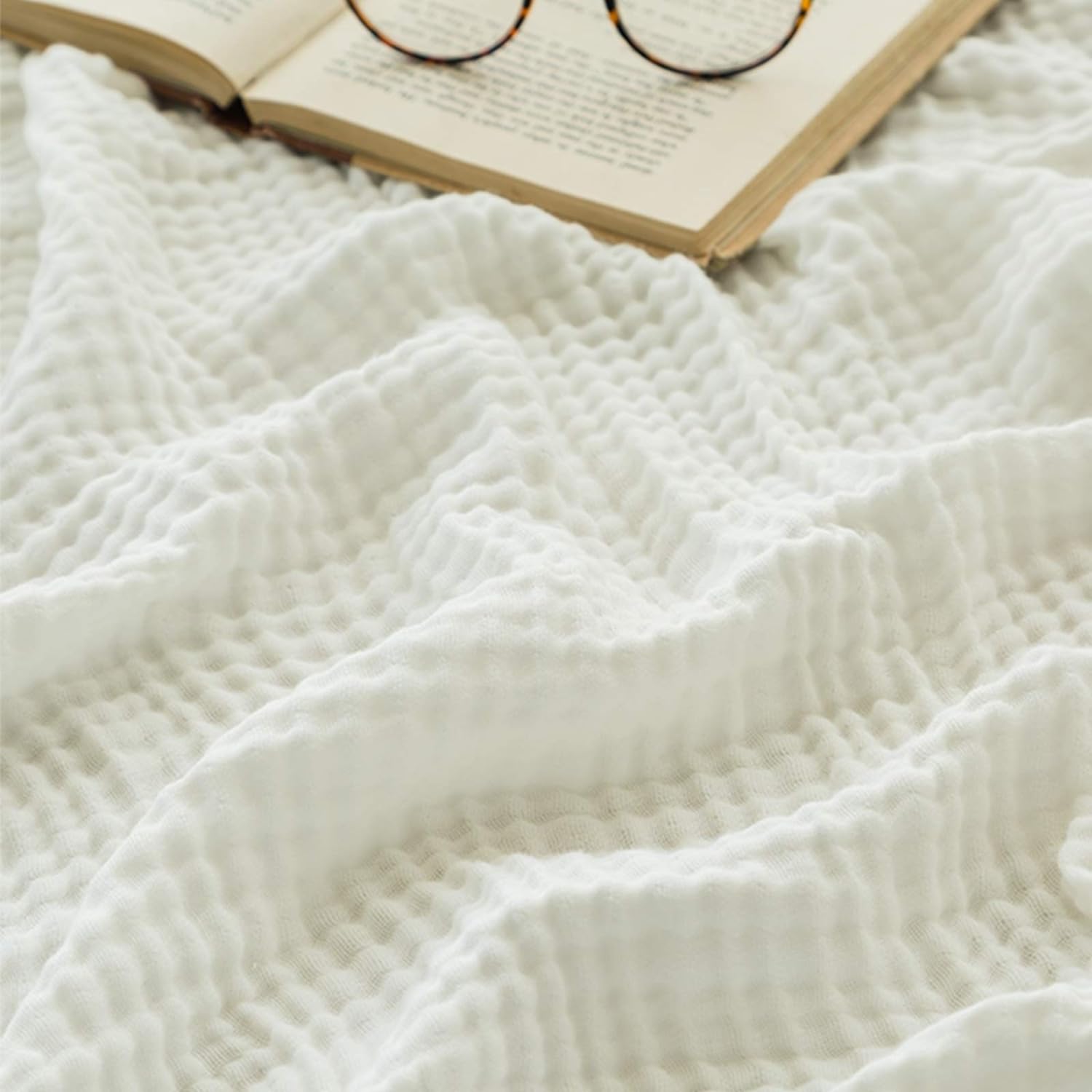 EMME Cotton Blanket for Couch Breathable Gauze All Season Soft and Lightweight Muslin White Throw