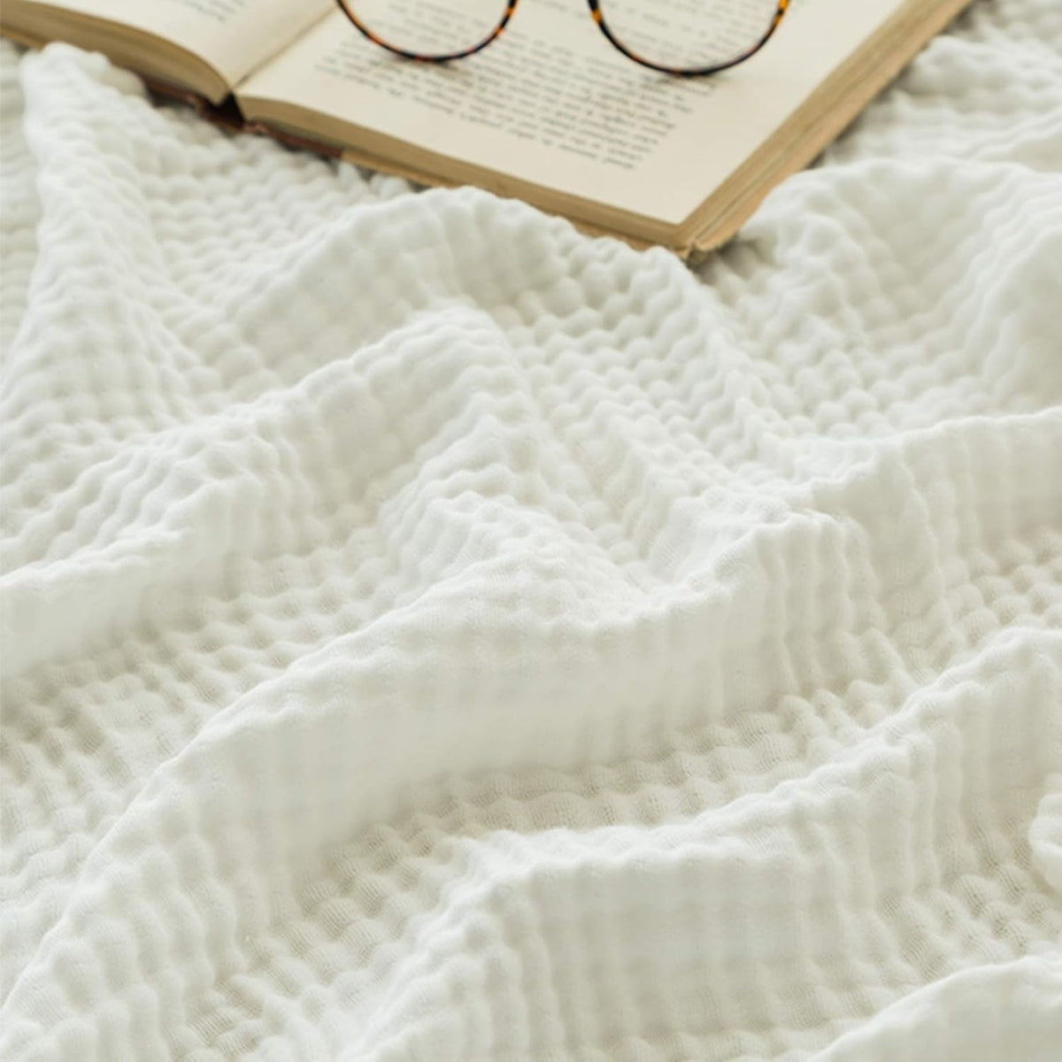 EMME Cotton Bed Blankets White Blankets for Bed Muslin Twin Blanket 60"x80" Lightweight Soft Twin