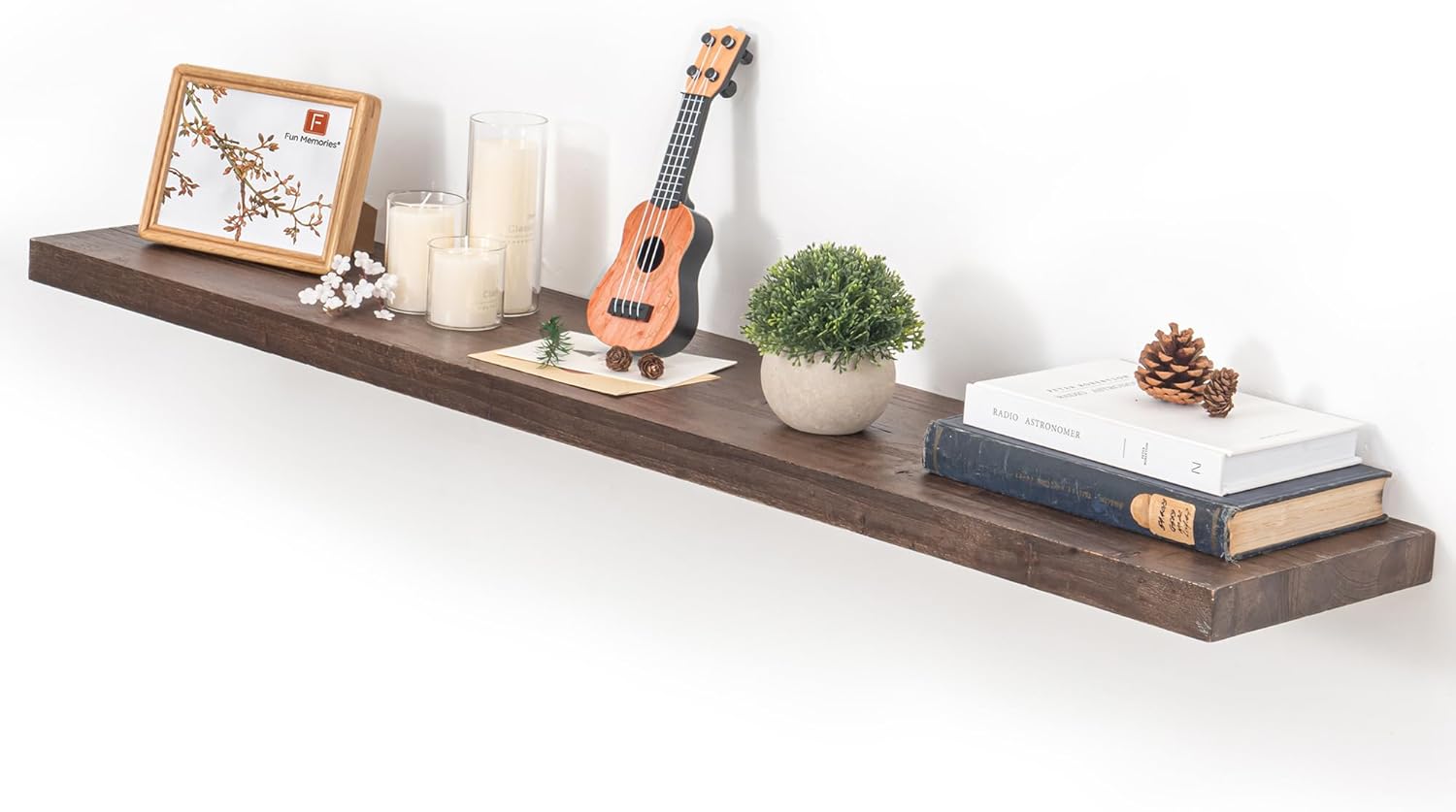Fun Memories Floating Shelves for Wall, 48"x9.3" Rustic Solid Elm Wood Wall Shelves, Heavy-Duty