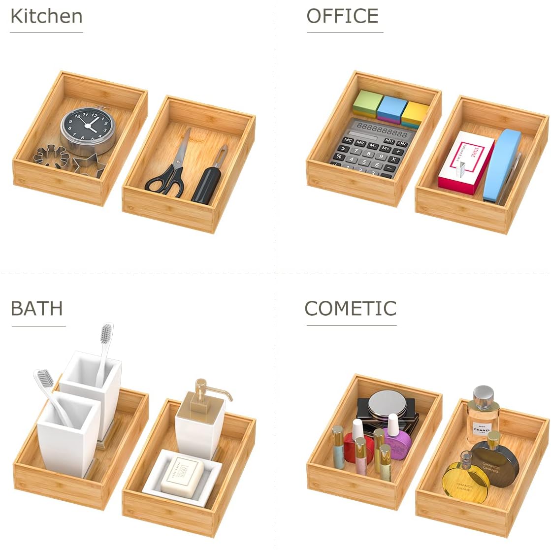 Bamboo Kitchen Drawer Organizer,Stackable Silverware Tray Utensil Organizer Cutlery Holder for