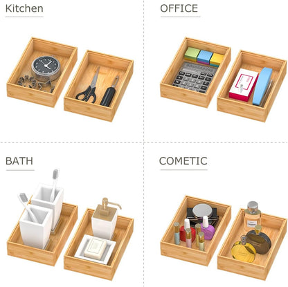 Bamboo Kitchen Drawer Organizer,Stackable Silverware Tray Utensil Organizer Cutlery Holder for