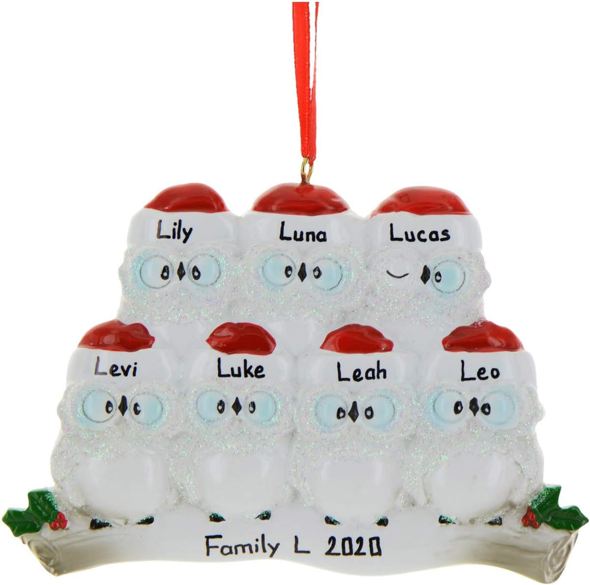 Owl Family of 7 Ornament 2025 Personalized Family Christmas Ornaments 2025 | White Holiday Keepsake