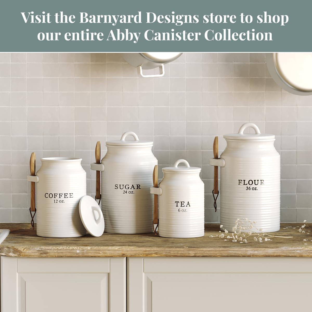 Barnyard Designs Canister Set for Kitchen Counter, Coffee Tea Sugar Container Ceramic Set