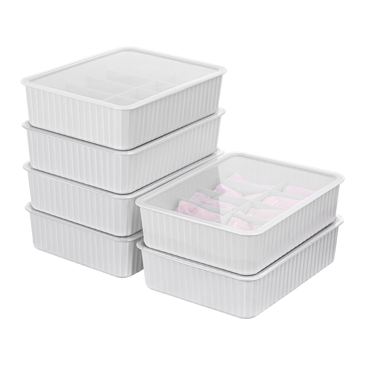 Cetomo 10 Cells Plastic Underwear Sock Drawer Organizer with Lid, Lidded Storage Box with Dividers