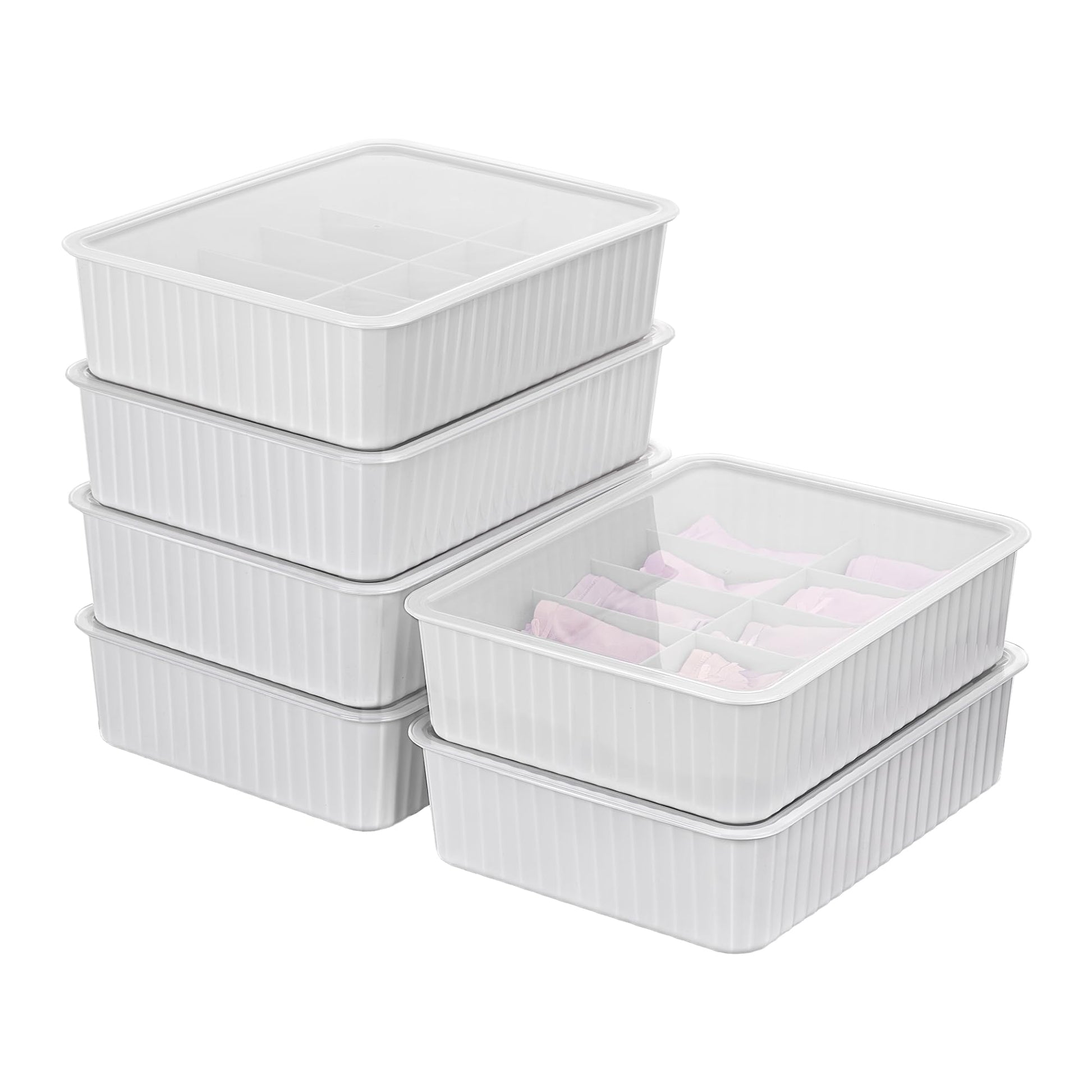 Cetomo 10 Cells Plastic Underwear Sock Drawer Organizer with Lid, Lidded Storage Box with Dividers