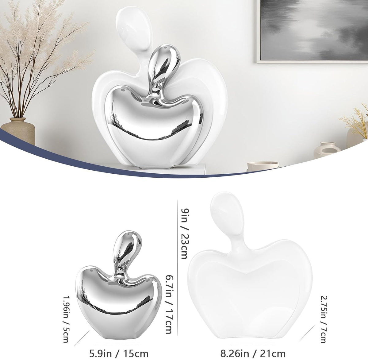 XMGZQ White and Silver Ceramic Couple Figurines Home Decor,Wedding Engagement Romantic Gift for