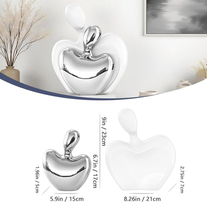 XMGZQ White and Silver Ceramic Couple Figurines Home Decor,Wedding Engagement Romantic Gift for