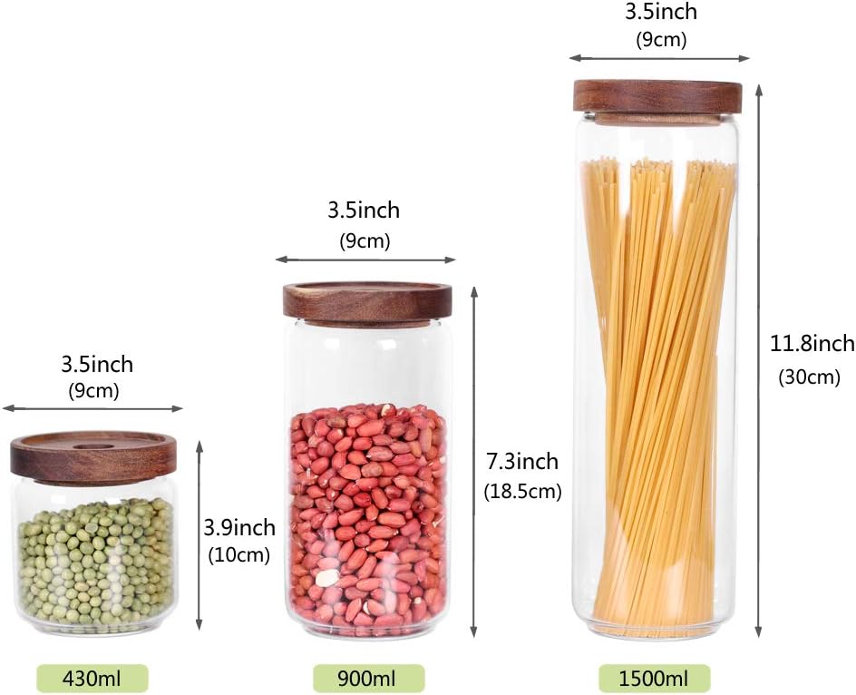 Glass Canisters Set of 5 for the kitchen, Glass Storage Container jars with Airtight Acacia Lid for