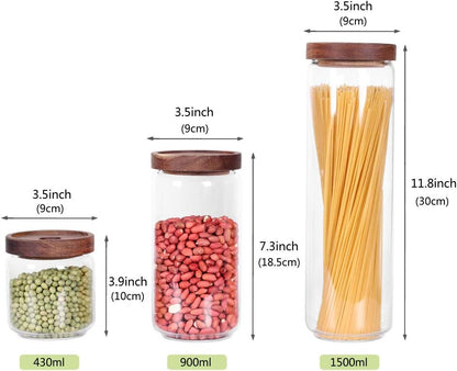 Glass Canisters Set of 5 for the kitchen, Glass Storage Container jars with Airtight Acacia Lid for