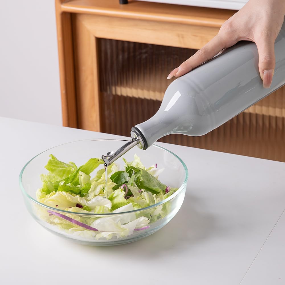 Sweejar Large Ceramic Olive Oil Dispenser Bottle, Opaque Oil Cruet Protects Oil to Reduce