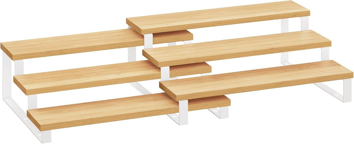 SONGMICS Display Risers, Set of 2 Engineered Wood Perfume Organizer Stand, 3-Tier Cupcake Stand