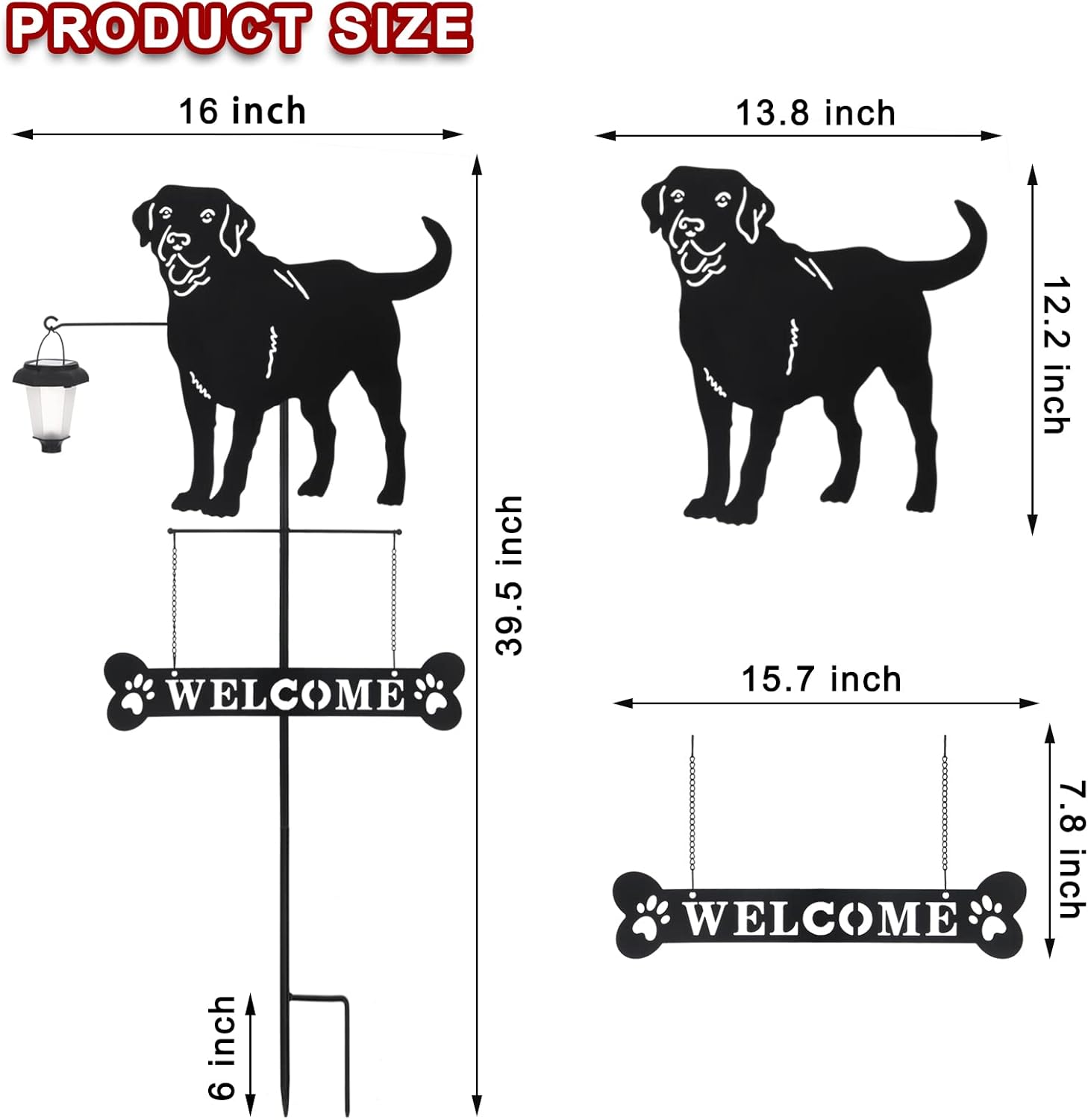 BAYN Solar Labrador Silhouette Dog Breed Welcome Sign with a Lantern Outdoor Decorative Garden