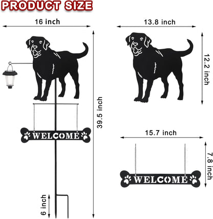 BAYN Solar Labrador Silhouette Dog Breed Welcome Sign with a Lantern Outdoor Decorative Garden