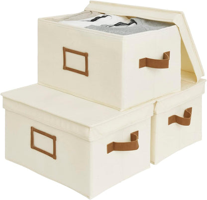 StorageWorks Large Storage Bins with Lids, Decorative Storage Boxes with Lid and PU Handles