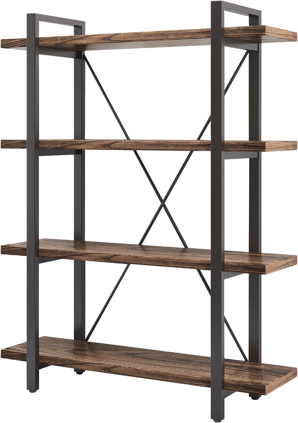 4 Tier Bookshelf Solid Wood Bookcase and Book Shelves Wood and Metal Shelving Rustic Open Bookshelf
