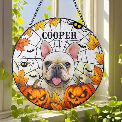 Personalized Halloween Dog Glass Window Hanging Ornament,Custom Pet Photo Ornament, Unique for Dog