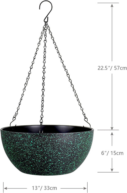 13inch Large Hanging Planters Pots for Outdoor Indoor Plants with Drainage Holes and Chain, 2pack