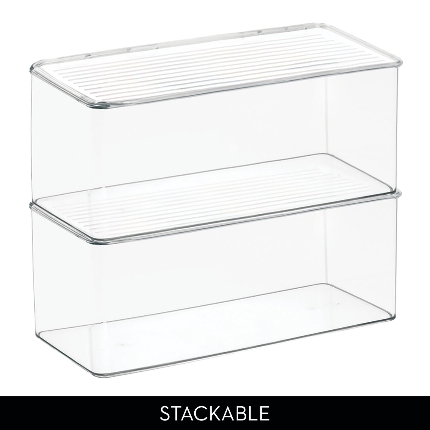 iDesign Plastic Stackable Hinged-Lid Storage Box, Set of 3, Clear