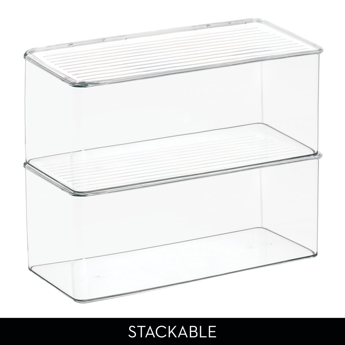 iDesign Plastic Stackable Hinged-Lid Storage Box, Set of 3, Clear