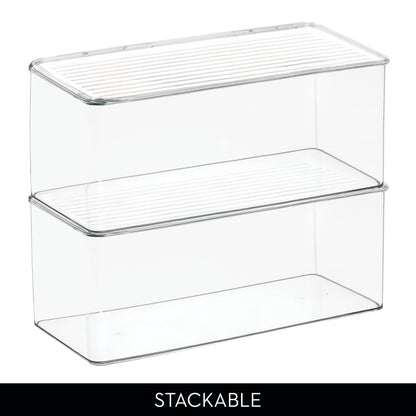 iDesign Plastic Stackable Hinged-Lid Storage Box, Set of 3, Clear