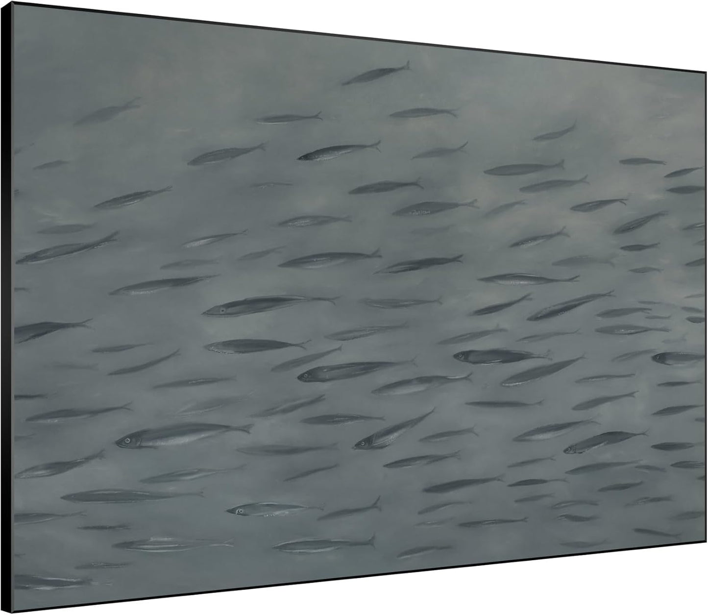 SIGNWIN 46"x60" Extra Large Framed Wall Art Gray School of Fish Minimalist Ocean-Inspired Marine
