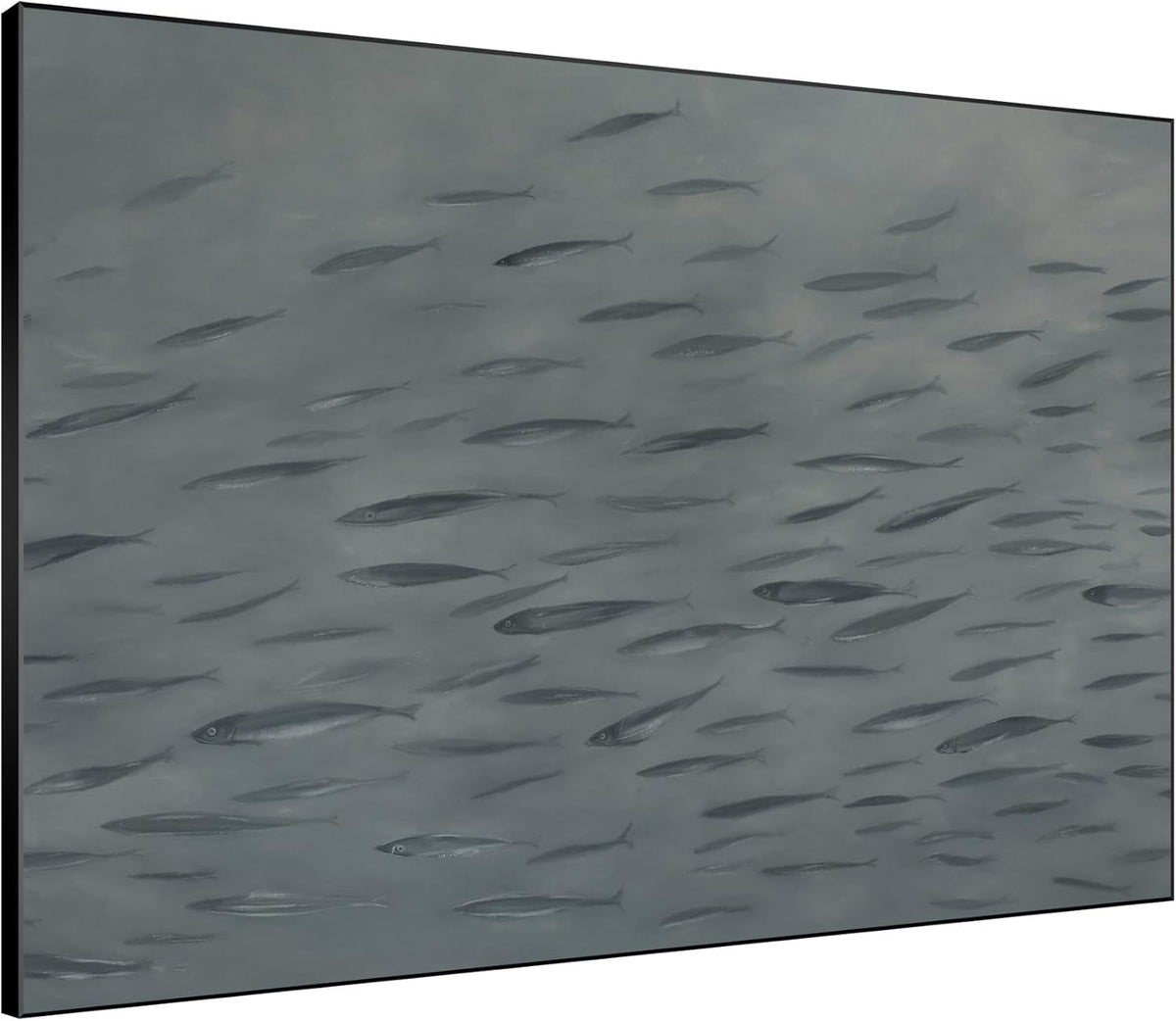 SIGNWIN 46"x60" Extra Large Framed Wall Art Gray School of Fish Minimalist Ocean-Inspired Marine