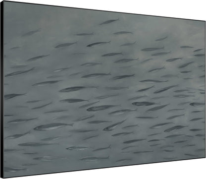 SIGNWIN 46"x60" Extra Large Framed Wall Art Gray School of Fish Minimalist Ocean-Inspired Marine