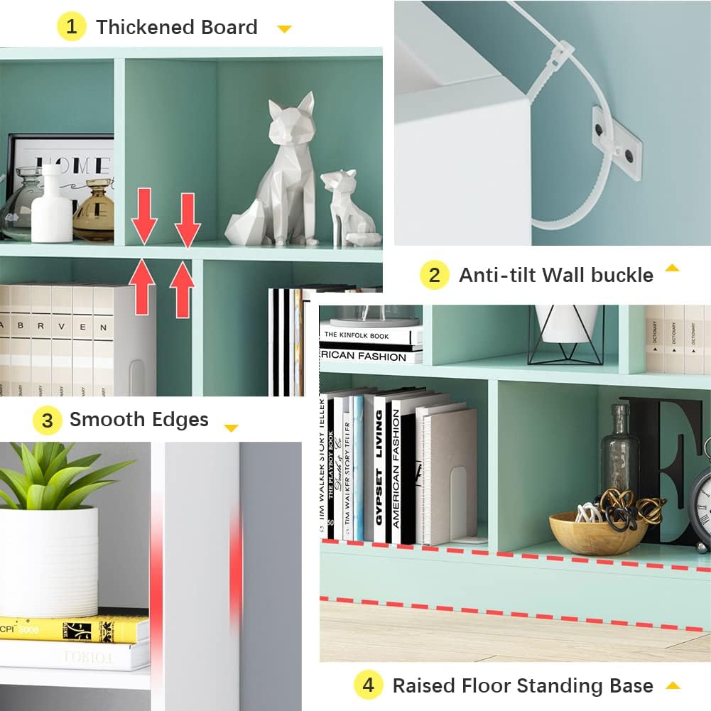 IOTXY Open Shelf Low Bookcase - Wooden 3-Tier Floor Standing Display Cabinet Organizer with Base, 8