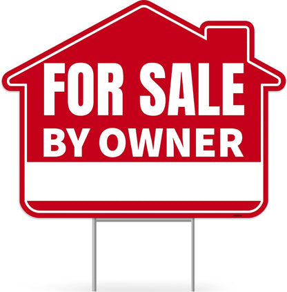 1PC For Sale By Owner Sign with Stakes, 17 Inches by 13 Inches - Double Sided Signs - Corrugated