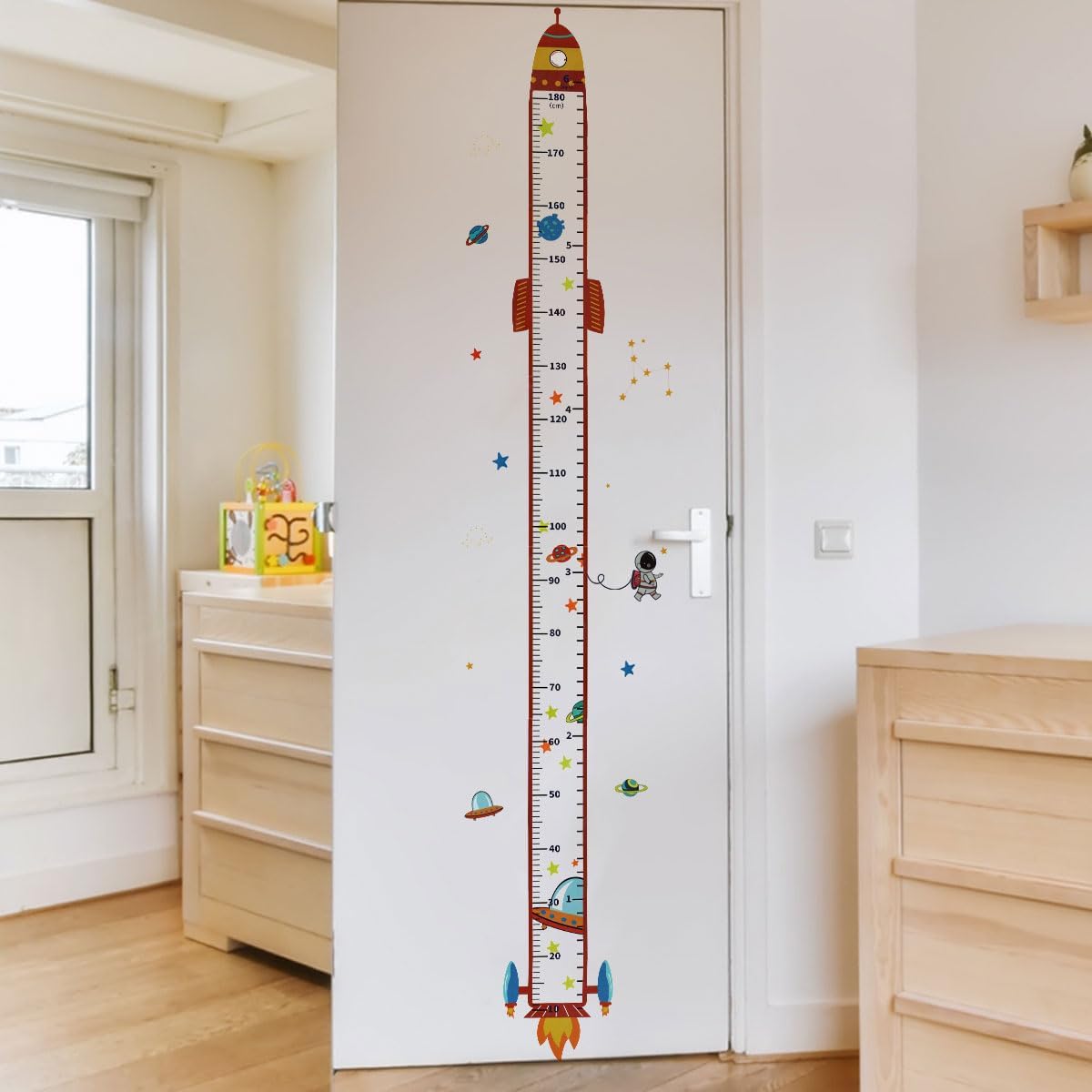 Rocket Self-adheve Vinyl Nursery Wall Decal Baby Growth Chart Sticker for Bedroom Play Room Peel