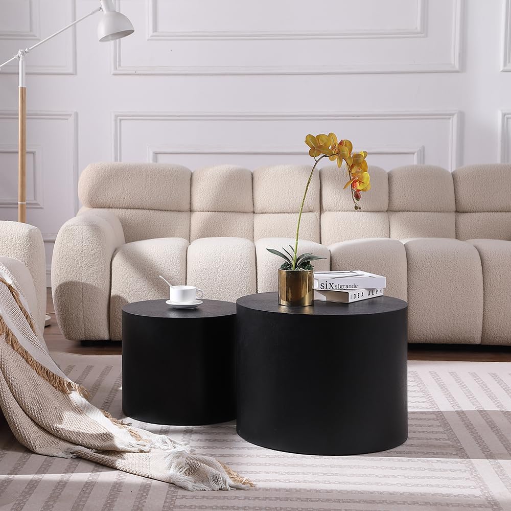 WILLIAMSPACE 18.9" Black Nesting Coffee Table Set of 2, Modern Black Round Coffee Tables Circle