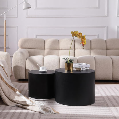 WILLIAMSPACE 18.9" Black Nesting Coffee Table Set of 2, Modern Black Round Coffee Tables Circle