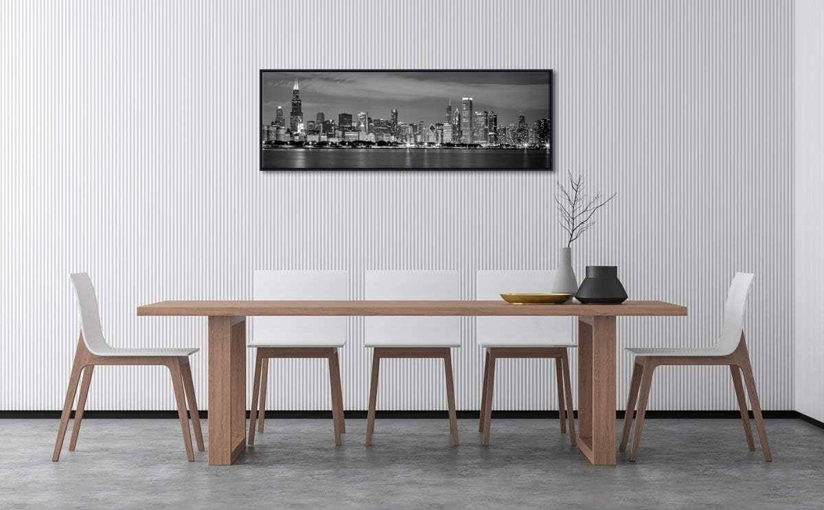 Wieco Art Framed Wall Art Chicago City Center Skyline Black and White Wall Decor Canvas Prints