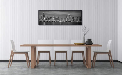 Wieco Art Framed Wall Art Chicago City Center Skyline Black and White Wall Decor Canvas Prints