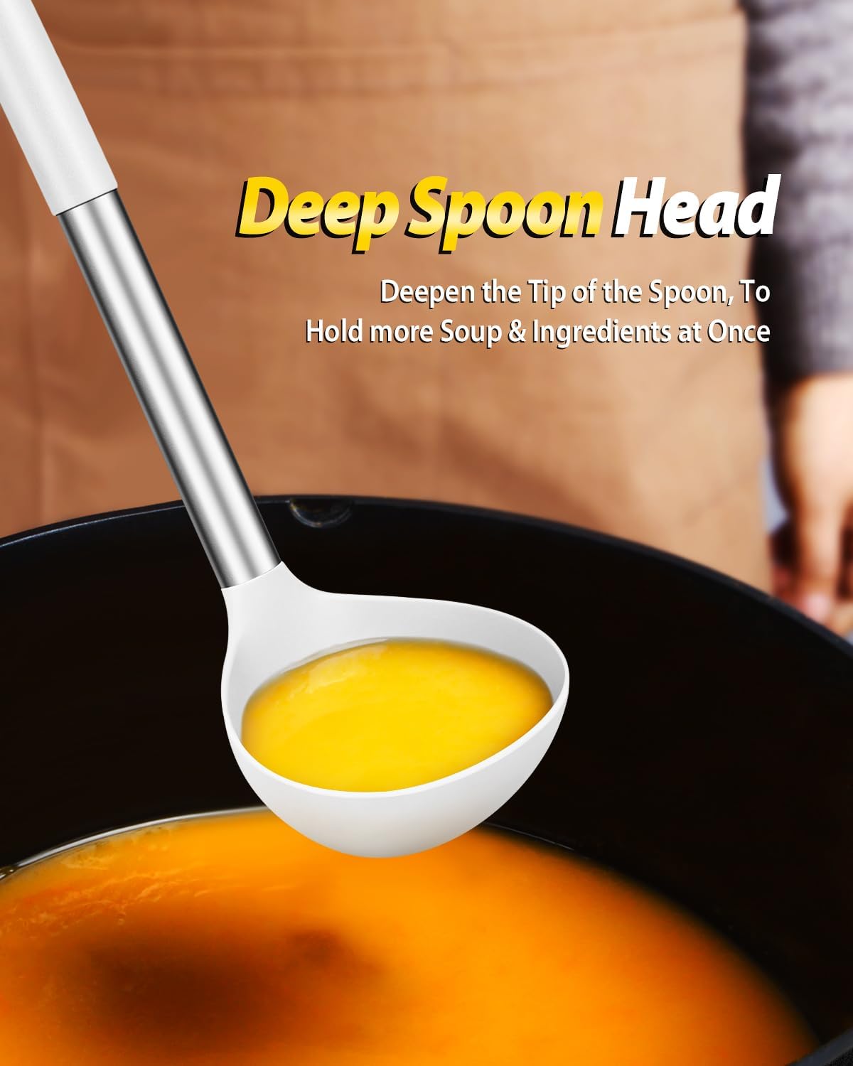 Silicone Pasta Fork and Ladle Spoon Set, Large Non Stick Kitchen Utensils for