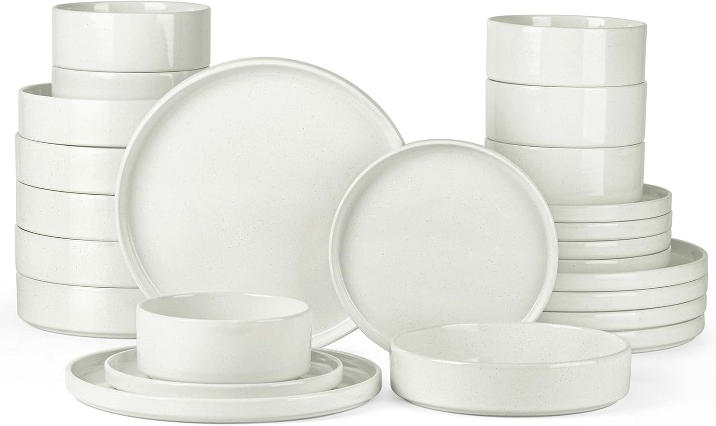 Onader 24 Piece Dinnerware Sets with Pasta Bowls for 6, Stoneware Plates and Bowls Dish Sets