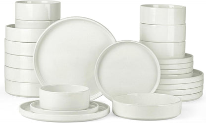 Onader 24 Piece Dinnerware Sets with Pasta Bowls for 6, Stoneware Plates and Bowls Dish Sets