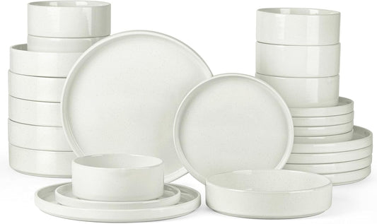 Onader 24 Piece Dinnerware Sets with Pasta Bowls for 6, Stoneware Plates and Bowls Dish Sets